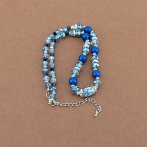 Blue Stone, Marble and Austrian Crystal Beaded Necklace